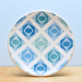 Plate, Medium w. Diamond Hexes in Blues