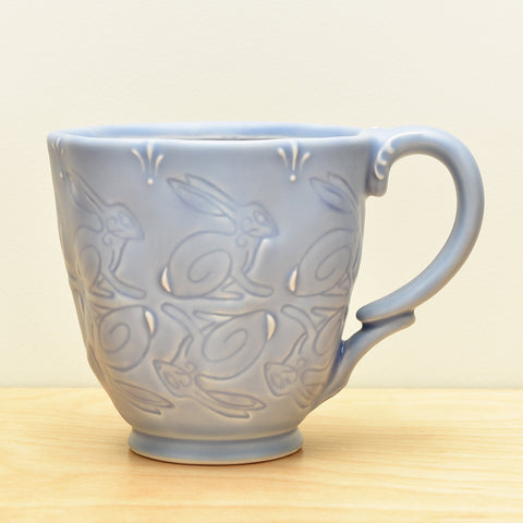 Stamped mug, Rabbits in Periwinkle