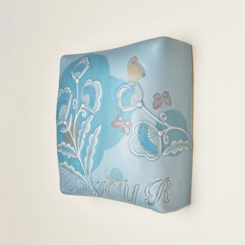 Wall Pillow, Botanical w. Text in Periwinkle