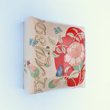 Wall Pillow, Rose Botanical & Text in Red