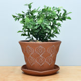 Planter in Dark Clay w. White Inlay