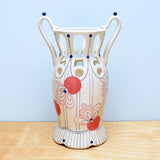 Pierced Vase w. Mod Floral in Red & Navy