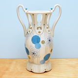 Pierced Vase w. Mod Floral Blues