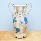 Pierced Vase w. Mod Floral Blues